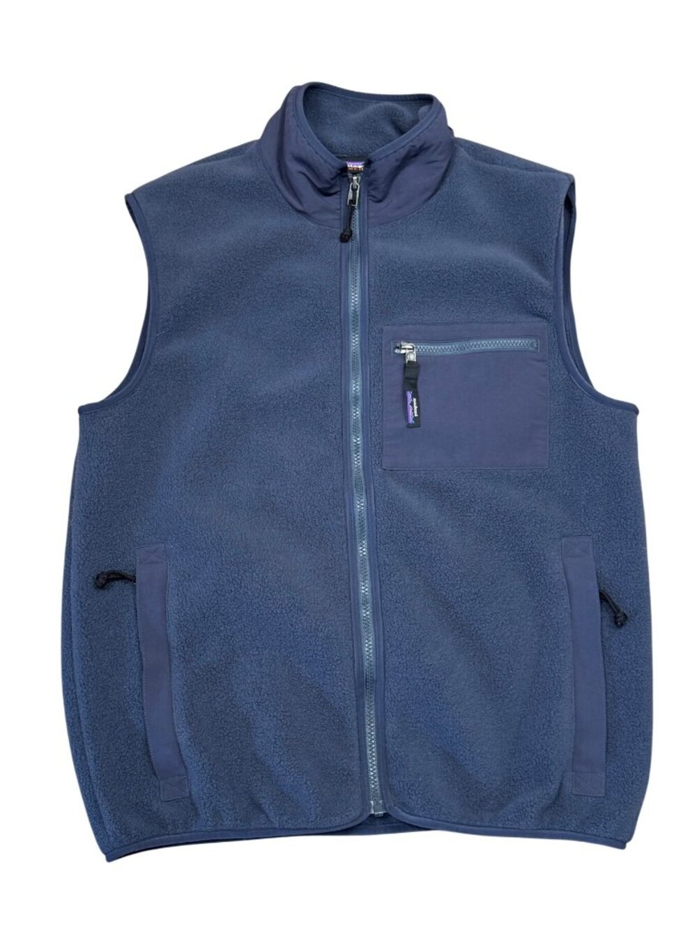 Patagonia Synchilla Blue Gray Fleece Vest Mens Medium Full Zip Pocketed Outdoor